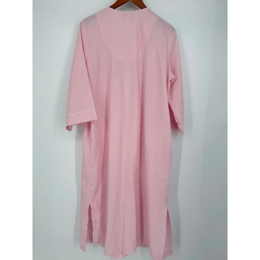 Miss Elaine Womens Nightgown 1X Gingham Smocked Embroidered Housecoat Duster
